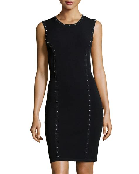 michael kors black studded dress size 2|Michael Kors bodycon dress.